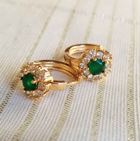 New 18K Gold Plated Round Cut Emerald Diamond Hoop Earrings for Women - Picture 11 of 11